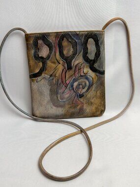 Jane Yoo Hand Painted Leather Cross Body Shoulder Bag Wearable Art Signed